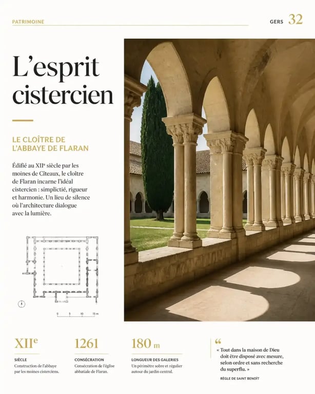 Cloître de l'abbaye de Flaran, site incontournable visite patrimoine Gers.