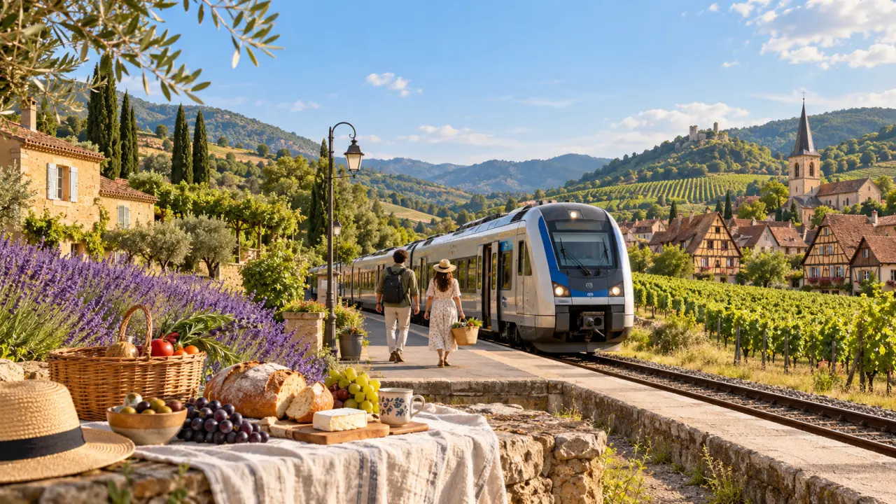 Paysage de vignes et de villages, invitation à découvrir les terroirs français en train