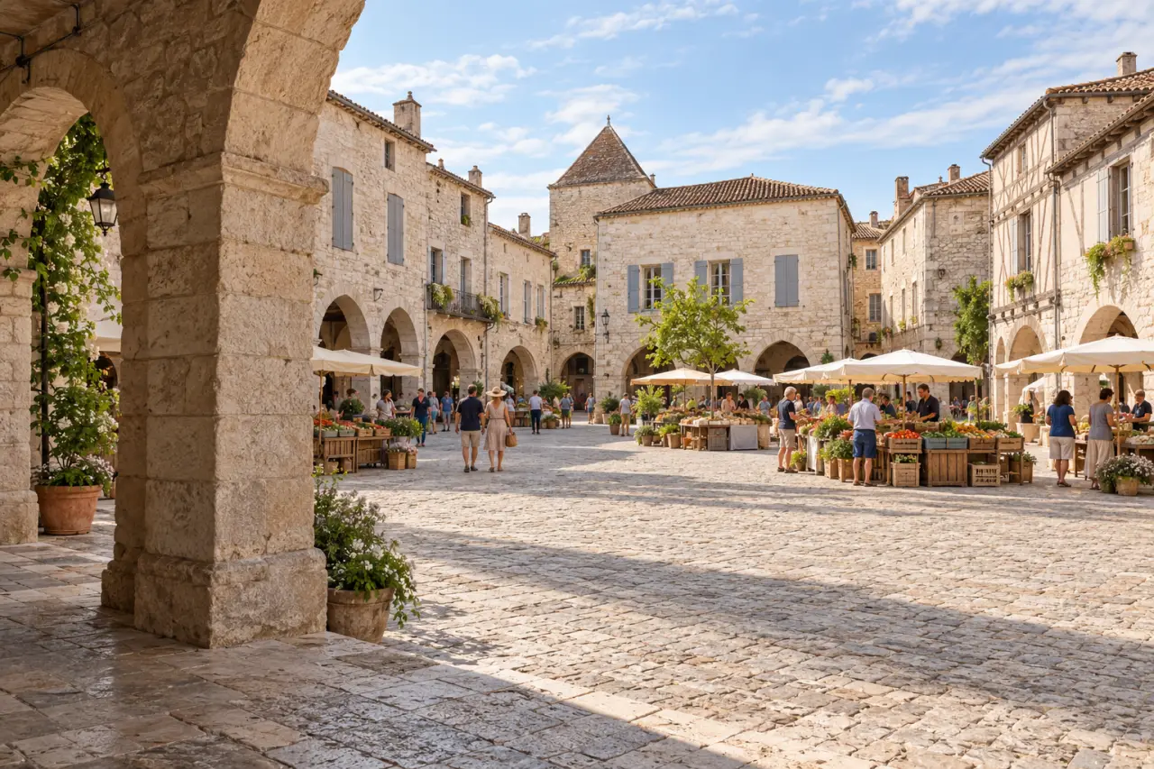 Bastides du Lot-et-Garonne : place à arcades de Monflanquin