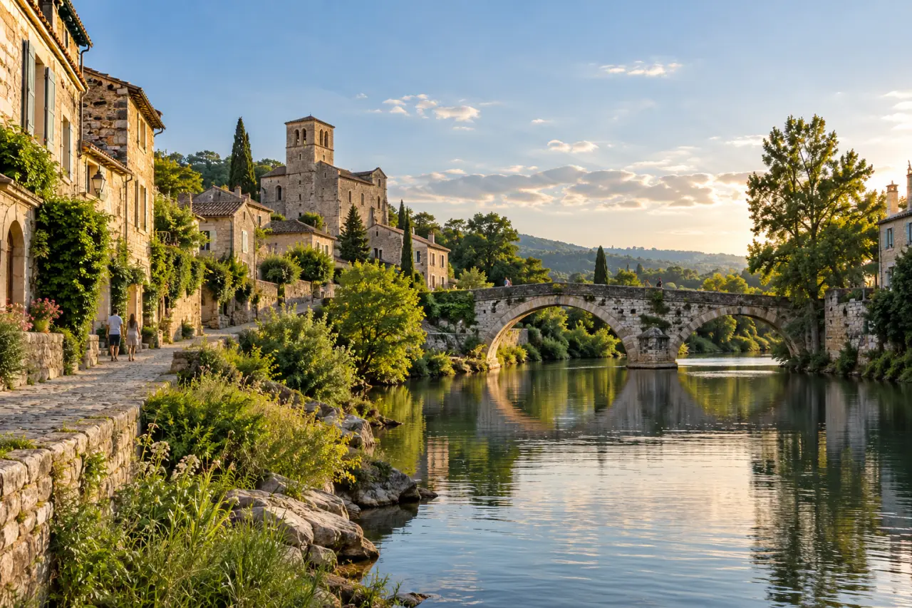Été en France dans un village de l'arrière-pays entre patrimoine et rivière
