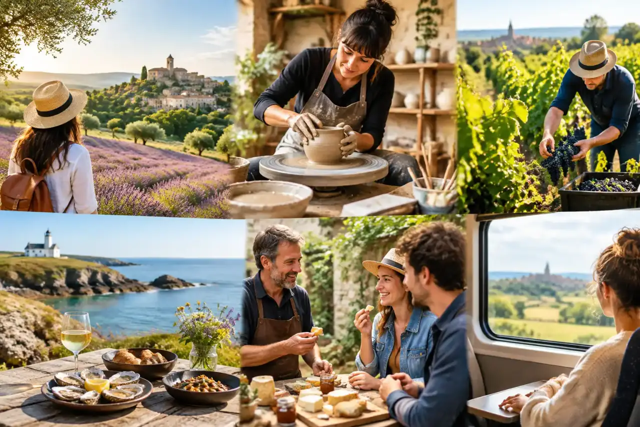 Paysage de vignoble français baigné par la lumière dorée du soir