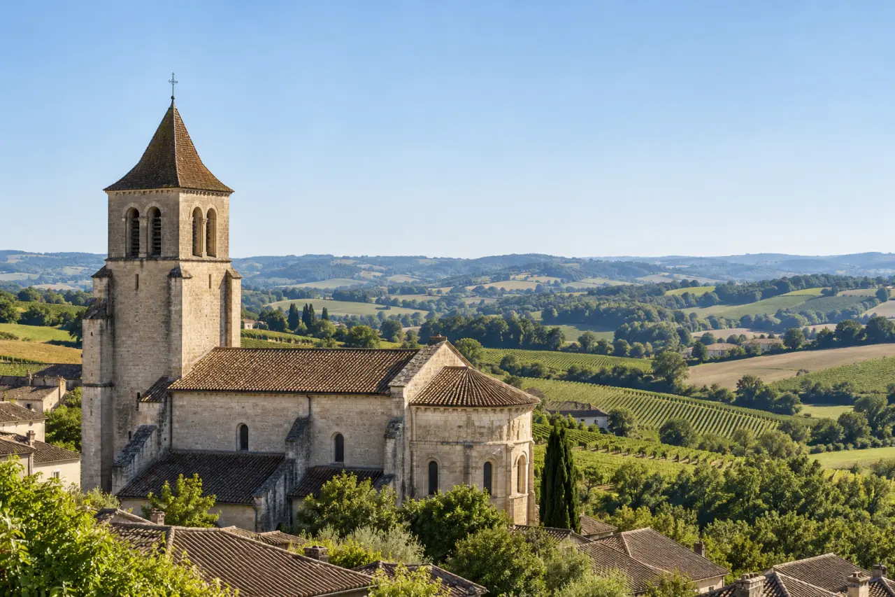 Panjas France : église Saint-Laurent et paysage viticole du Gers
